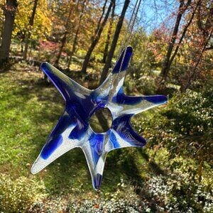 #1209 STAR MULTI COLOR 5 POINT ORNAMENT BLUE & GREEN FUSED SUN CATCHER